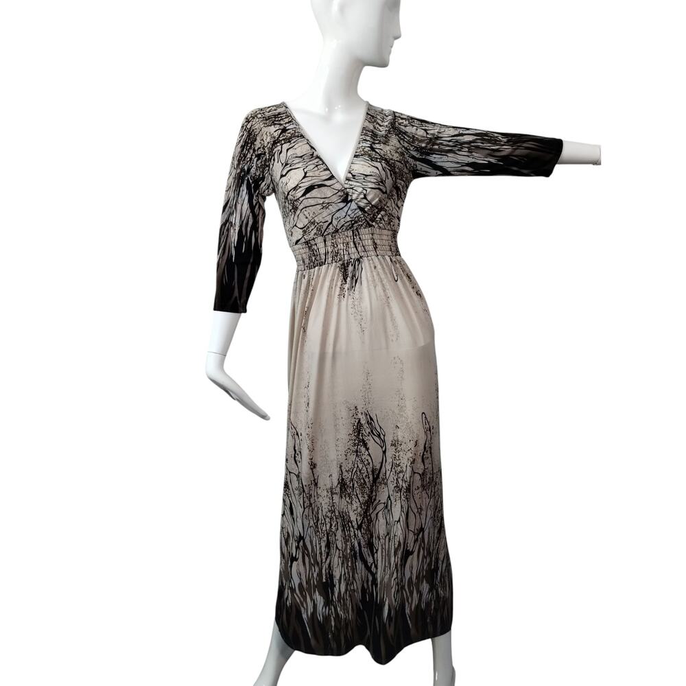 Y2K Lapogee Women's size Small Babydoll Artsy Tree Branch Smocked Maxi Dress